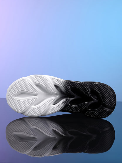 Trendy Black  White Gradient Sneakers - Breathable Mesh, Thick Sole for Height Boost, Fashion Athletic Casual Running Shoes with Flame Design, Perfect for Students  Casual Attire, High Top Sneakers