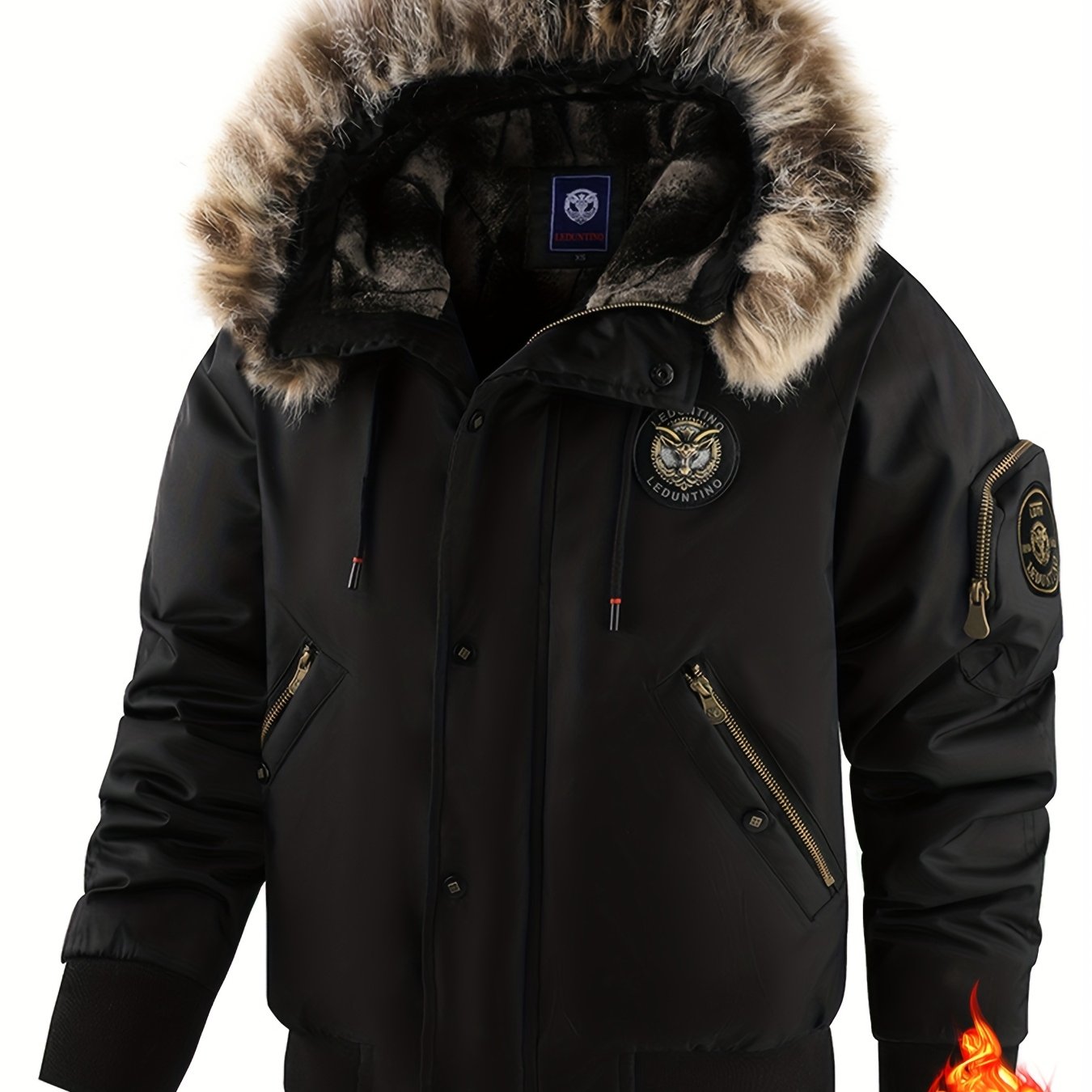 Men'S Winter Jacket with Full-Zip Closure, Hooded Insulated Coat - Bright Orange Cold Weather Outerwear, Zippered Pockets & Hood - Non-Stretch Fabric for Hiking, Commuting, Everyday - Fall/Winter Jacket for Adults, Outdoor Ac