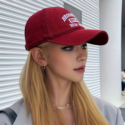 Brooklyn NY Embroidered Baseball Cap, Unisex Polyester Cotton Blend, Lightweight Breathable Sport Cap, Adjustable One Size, Hand Washable, Perfect for Valentine'S Day - Lightweight & Inelastic