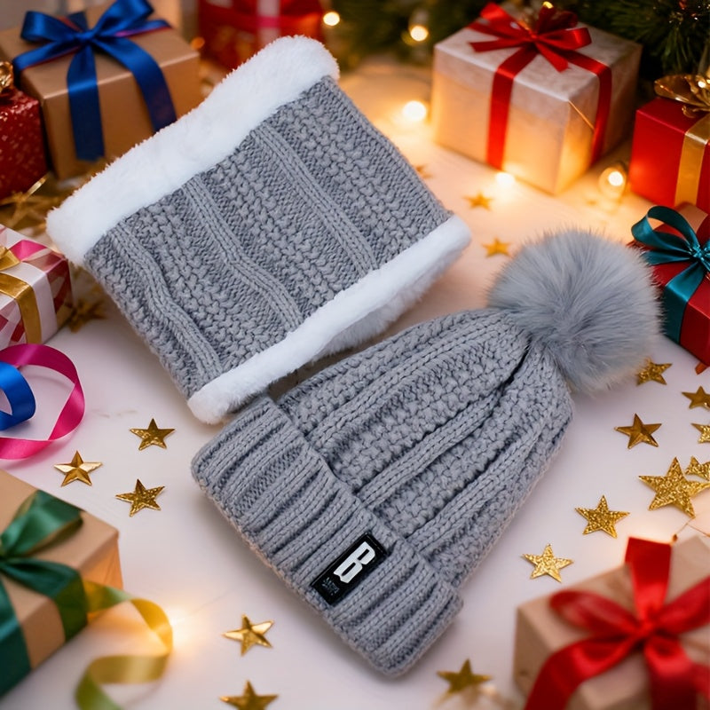 2pcs Winter Essentials Set - Thick Plush Pom Bucket Hat & Fleece-Lined Scarf | Windproof, Warm Beanie for Men & Women | Hand Wash Only, Winter Clothes, Cold Weather Gear, Cozy Headwear, Soft Texture, Stylish Headgear, Outdoor