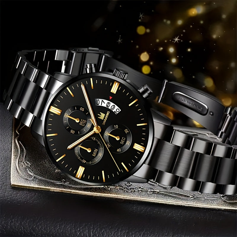 1pc Men's Elegant Sports Steel Strap Watch / 2pcs Watch + Versatile Bracelet Set - The Perfect Gift for Him on Father's Day, Birthday, or Anniversary