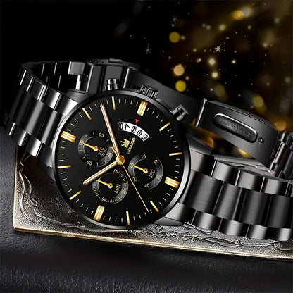 1pc Men's Elegant Sports Steel Strap Watch / 2pcs Watch + Versatile Bracelet Set - The Perfect Gift for Him on Father's Day, Birthday, or Anniversary