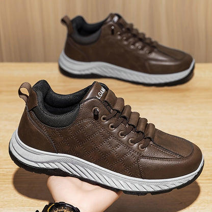 Men's Fashion Sneakers Low Top Casual Sports Shoes - All-Season Solid Color Outdoor Hiking Footwear with Lace Closure, PU Upper, Fabric Lining, PVC Sole, EVA Insole, Round Toe