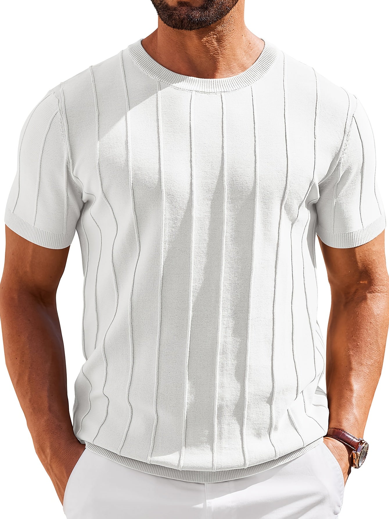 Men's Summer Knit Crew Neck Short Sleeve T-Shirt