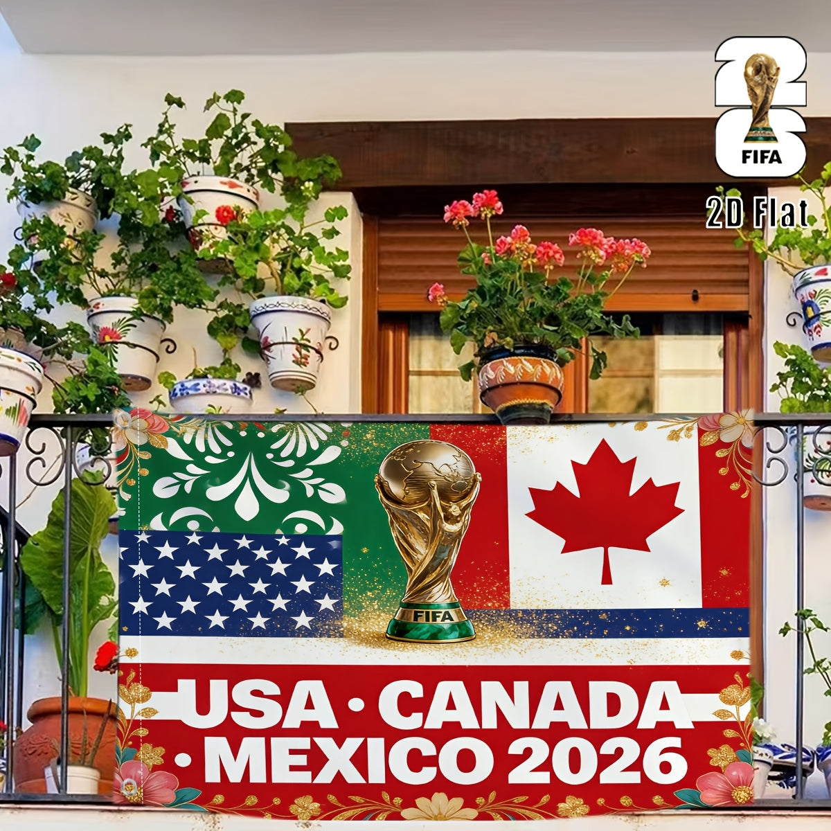 FIFA World Cup 2026 USA-Canada-Mexico Linen Flag for Outdoor Decor