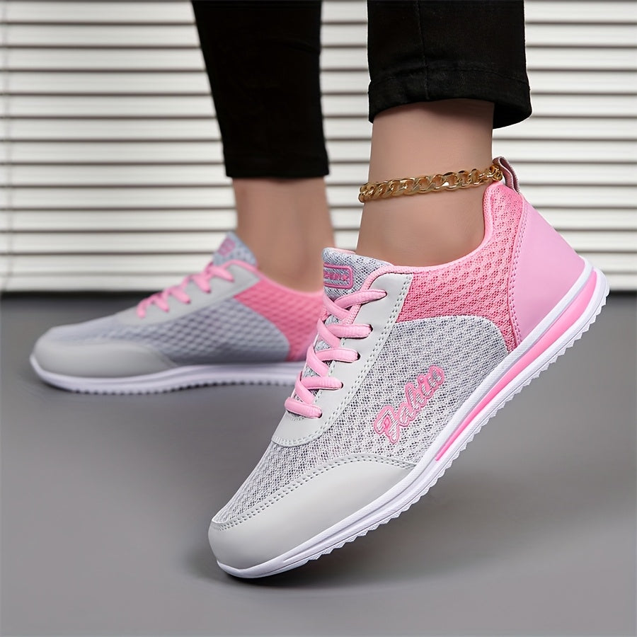 Women'S Breathable Lightweight Running Shoes - Black  Pink Checkered Design, Low-Top Lace-Up Sneakers with EVA Sole for Casual, Travel  Light Jogging, All-Season Comfort, Ladies Sneakers, Stylish Sportswear, Cushioned Suppo