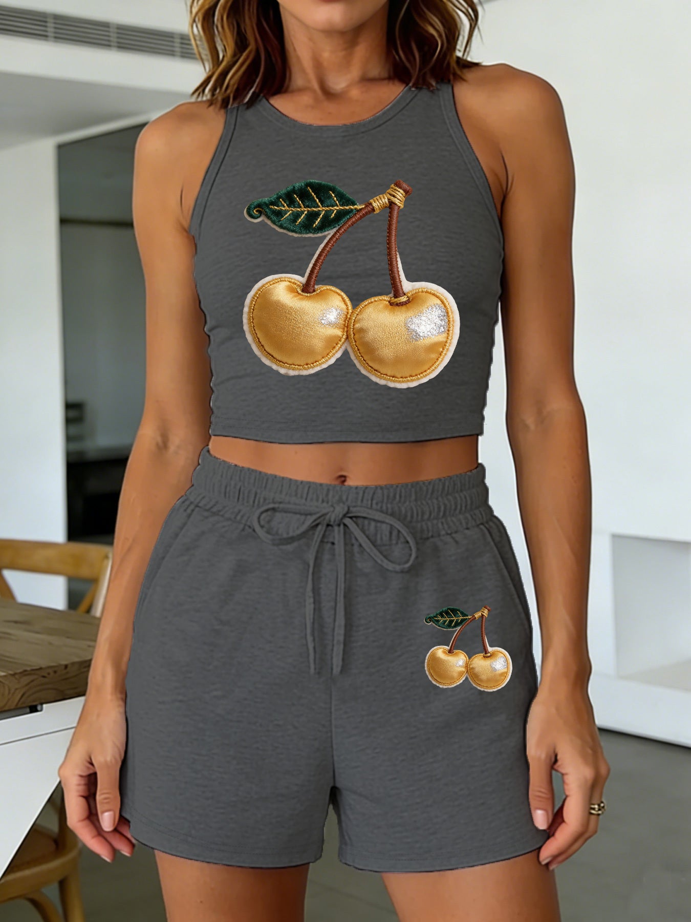 Casual Women's Two-Piece Set with Printed Top & Shorts