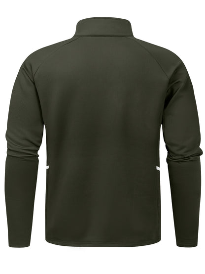 Men'S Slim Fit Quick-Dry Zip-Up Jacket - Lightweight Comfort Fabric, Stand Collar, Long Sleeves for Running & Outdoor Activities, Olive Green, Fall/Winter Casual Sportswear, Sportswear | Sleek Design | Durable Sportswear