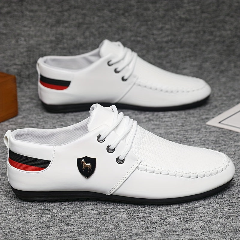 KOONEXY Men'S White Casual Sneakers with Black And Red Accents - Low-Top Lace-Up Design, Breathable Fabric Lining And Durable PVC Sole, Suitable for All Seasons for a Comfortable Experience - Versatile Street Style Shoes for - ayq