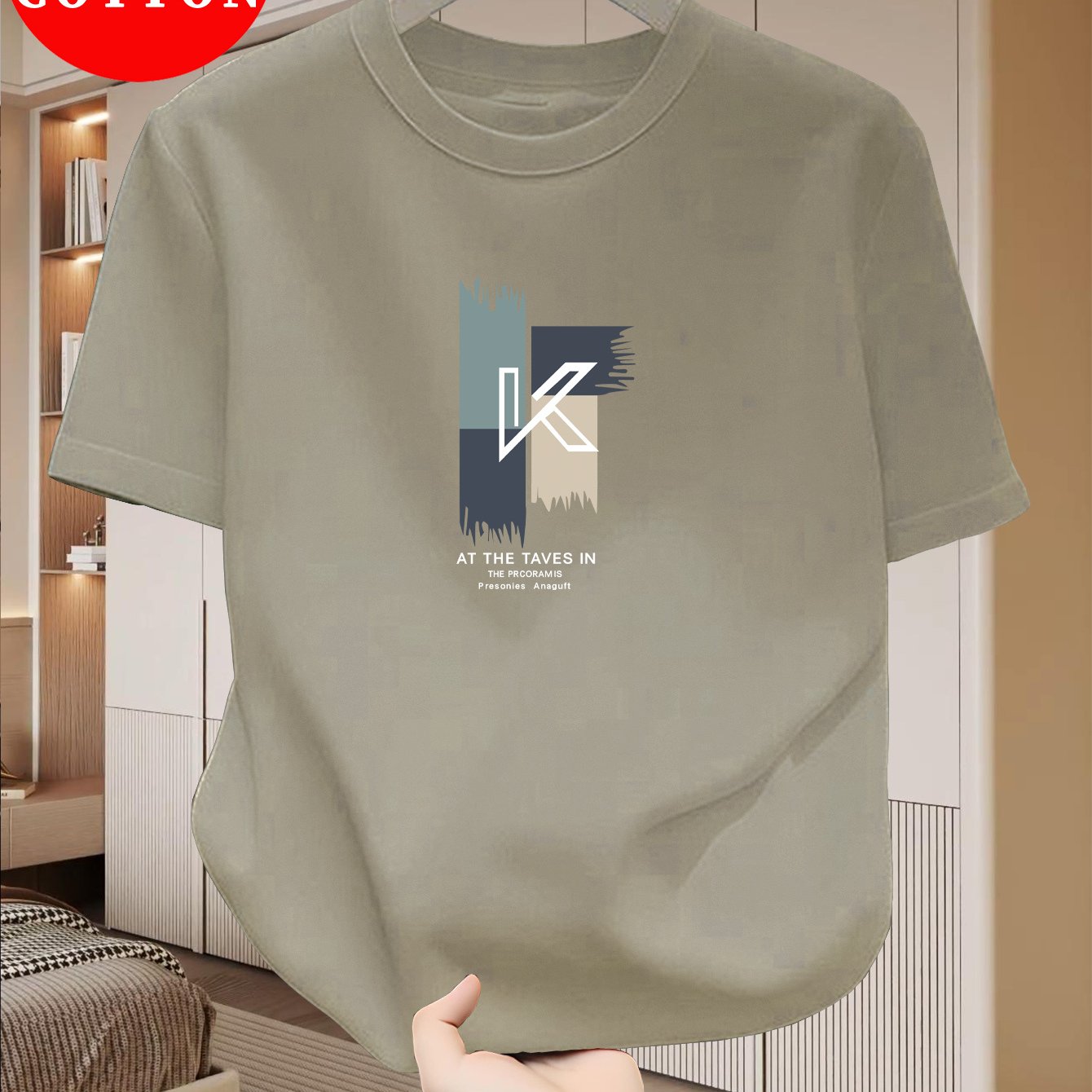 Men's Heavyweight 100% Cotton T-Shirt - Beige Crew Neck Tee, Breathable Summer Shirt for Everyday  Formal Wear, Soft Everyday Essential, Relaxed Fit, Stylish Lettering, Premium Quality, Short Sleeve Top, Casual Wardrobe
