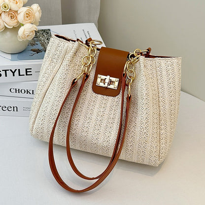 Elegant Women'S Crossbody Bag Featuring a Detachable Chain Shoulder Strap And Golden Hardware - Luxurious Wallet with Golden Accents, Rotating Lock Closure, Available in Brown And Black - Korean Style, Niche Woven Material, L