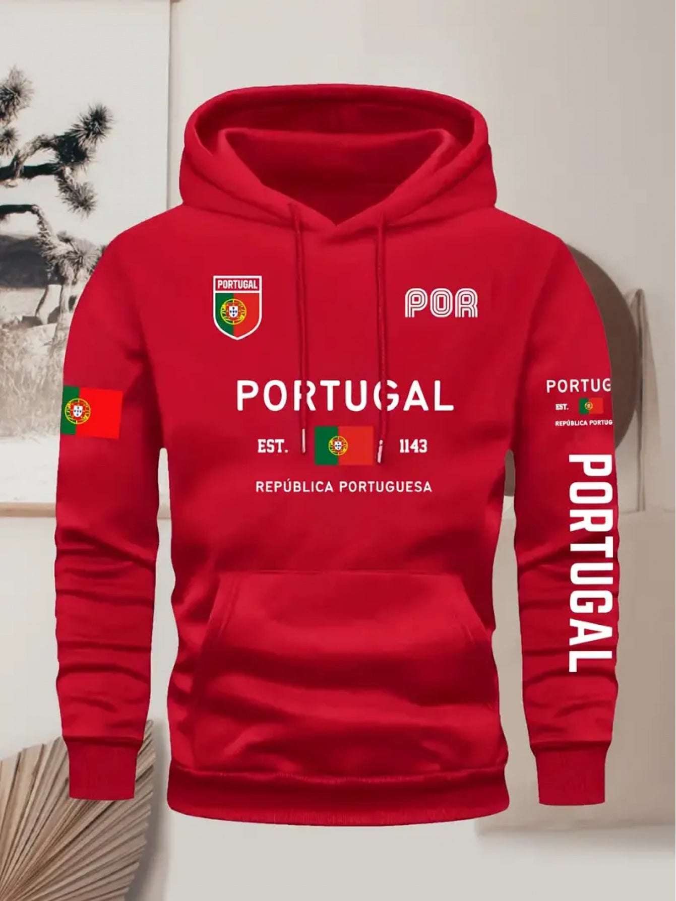 Men's Portugal Flag Hoodie with Adjustable Hood & Pocket