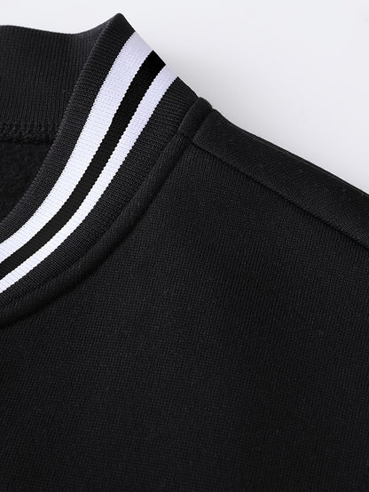 Men'S Baseball Jacket with Letter B Lettering - Navy & Golden Accent Casual Streetwear, Button-Front Closure, Regular Fit Fall/Winter Outerwear, Baseball Jacket