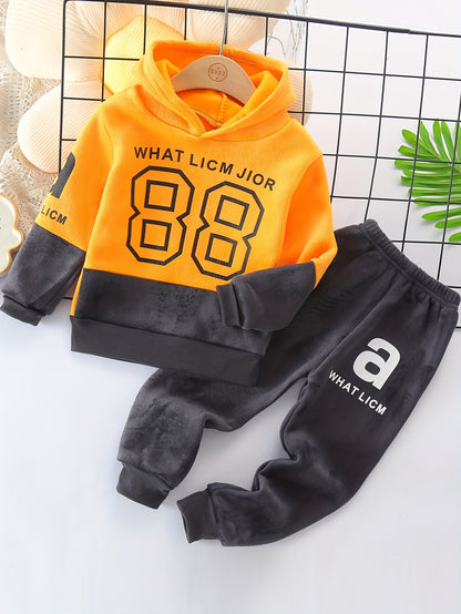 Kids Stylish Sports Outfits, Trendy Letters Print Long Sleeve Hoodie Pants Set, Baby Boy's Autumn And Winter Clothes, Outdoor Cloth