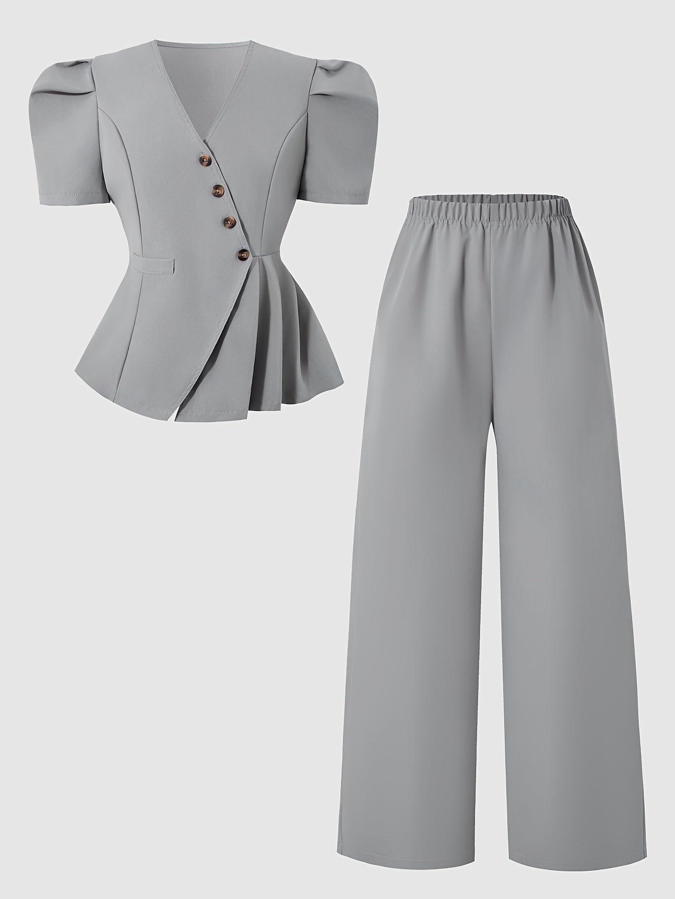 Girls' Summer Two-Piece Set V-Neck Cardigan & Wide-Leg Pants