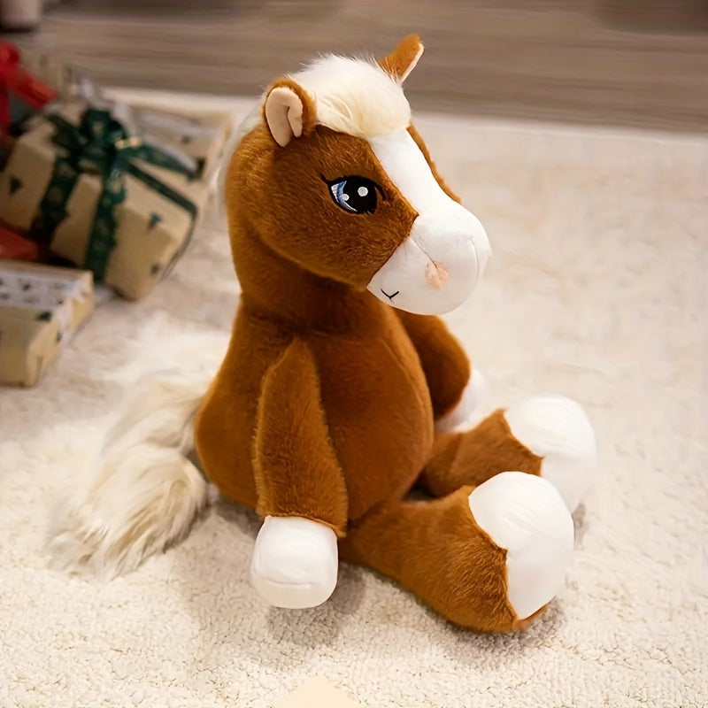 1pc Cartoon Big-Eyed Horse Plush Toy 32cm/12.6in Khaki Light Brown Dark Brown Three Colors Available Suitable for Halloween Thanksgiving Christmas New Year Valentine's Day Mother's Day Carnival Easter Use in Living Room Sofa