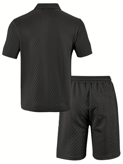 Men'S "Claude" Summer Polo Shirt Set - Short Sleeve, Shorts, and Zipper Detailing, Polyester, Casual Style, Casual Attire|Short Sleeve Shirt|Polyester Fabri