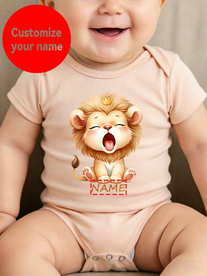 Baby Boy Cotton Jumpsuit with Lion Print, Summer Casual