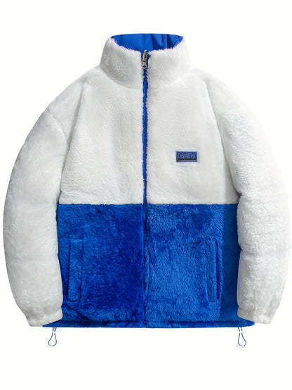 Men's Dual-Sided Insulated Jacket with Full-Zip Closure & Stand Collar - Reversible Winter Coat with Warm Filling, Machine Washable, White & Black Outer Layers, Casual & Formal Outerwear for Skiing, Snowboarding, Everyday Use