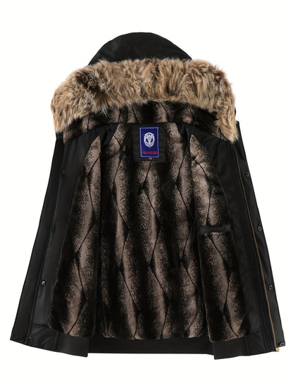 Men'S Winter Jacket with Full-Zip Closure, Hooded Insulated Coat - Bright Orange Cold Weather Outerwear, Zippered Pockets & Hood - Non-Stretch Fabric for Hiking, Commuting, Everyday - Fall/Winter Jacket for Adults, Outdoor Ac