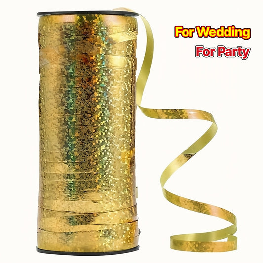 1pc91.44 meter Laser Golden/Silvery ribbon, Holiday supplies Wedding House Layout Christmas accessories Balloon Ribbon Balloon ribbon Ribbon banner Hanging flag Wedding party cake Gift wrap sealing rope Flower decoration supp