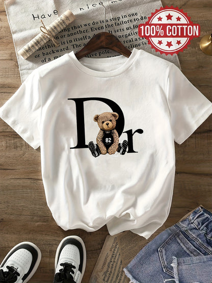 Women's Casual Cotton Letter Print Crew Neck T-Shirt