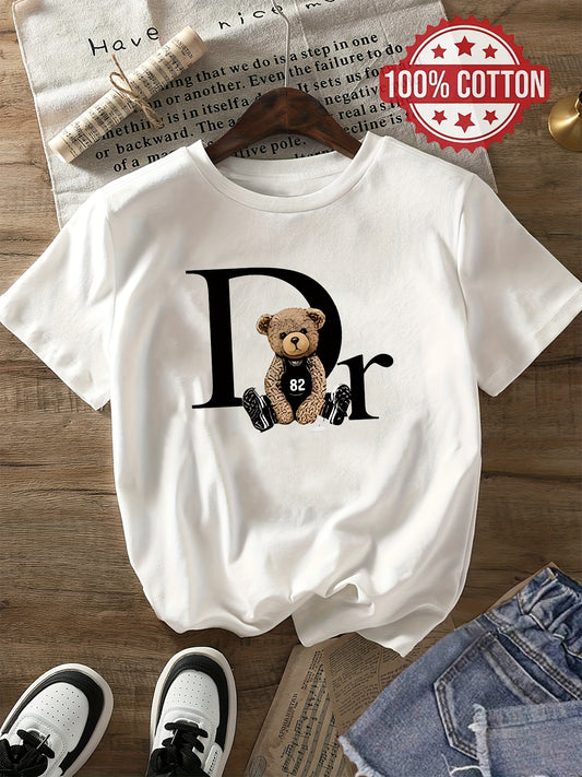 Women's Casual Cotton Letter Print Crew Neck T-Shirt - ayq