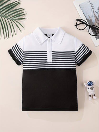 Boys' Casual Patchwork Striped Short Sleeve Shirt