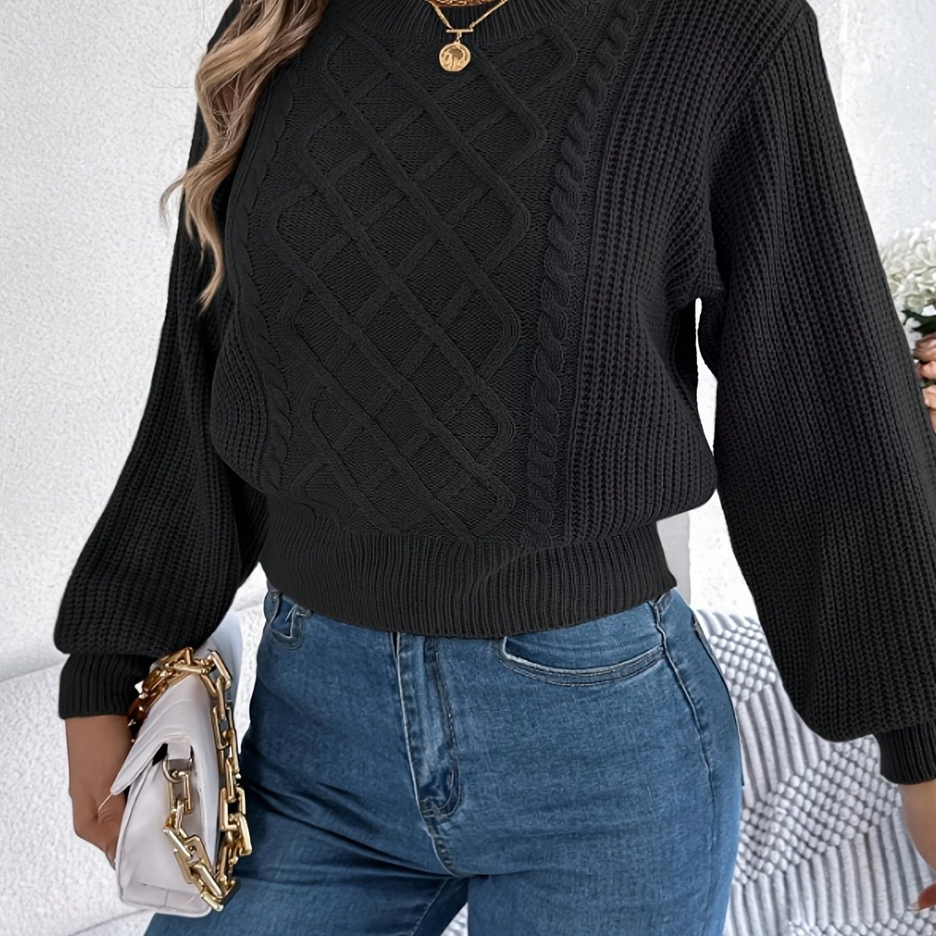Women'S Elegant Round Neck Sweater - Soft Long Sleeve Pullover, Chic Office to Party Outfit, Cozy Fall Winter Sweater for Everyday & Formal Events