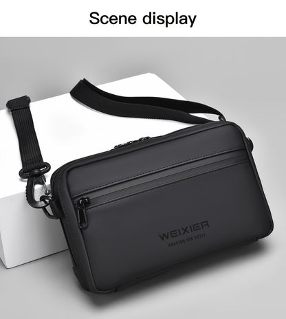 WEIXIER Men's Casual Nylon Handbag - Large Capacity with Adjustable Wrist Strap, Sleek Black for Daily Use, Valentine's Day Gift for Him, Outdoor Bag   Casual Style   Nylon Material