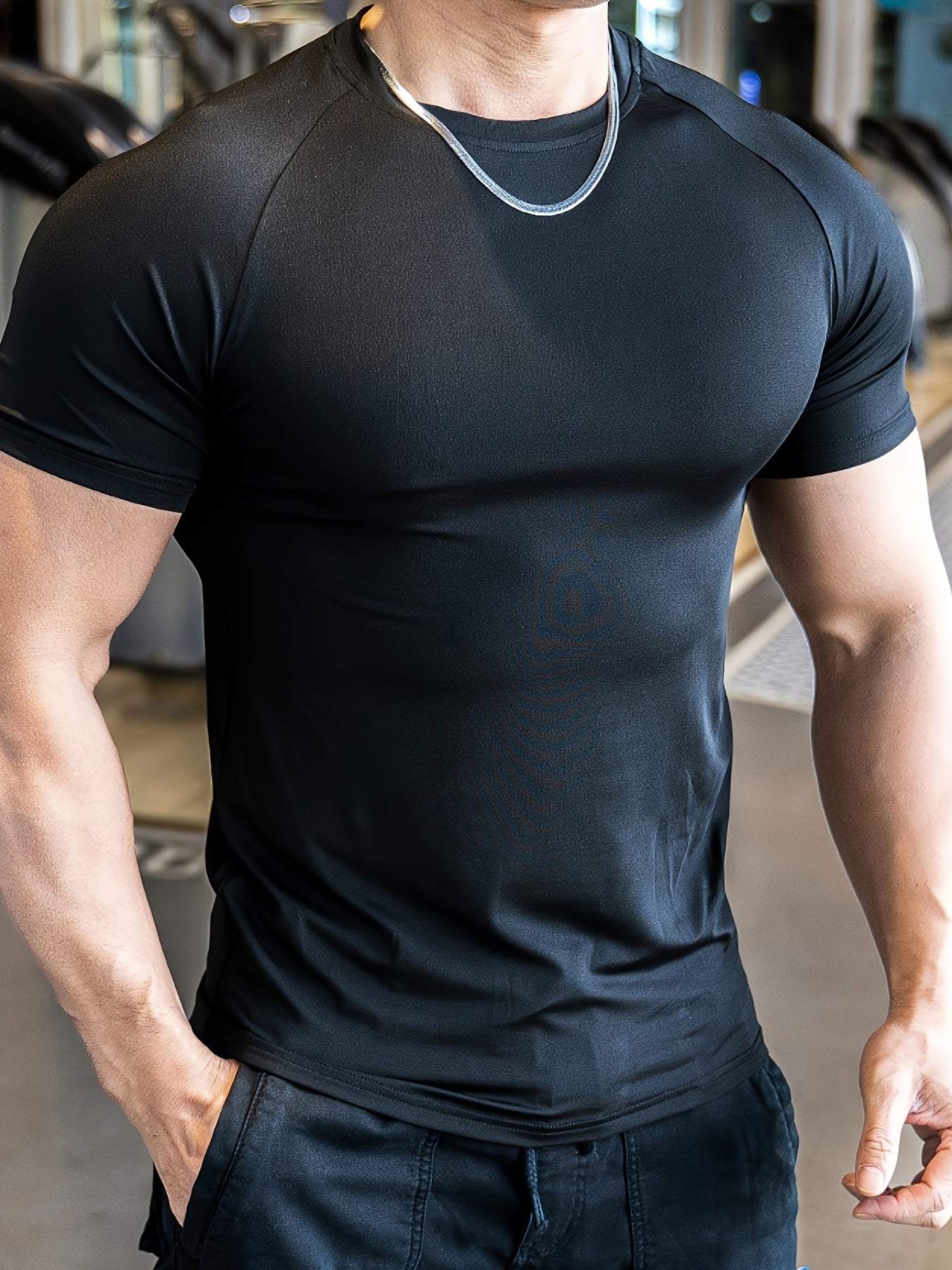 Men'S Slim-Fit Quick-Dry Athletic T-Shirt - Breathable, Stretchy, Solid Color Crew Neck Tee for Gym, Casual Summer Wear, Gym Apparel   Trendy Men'S Tee   Quickdry Materia