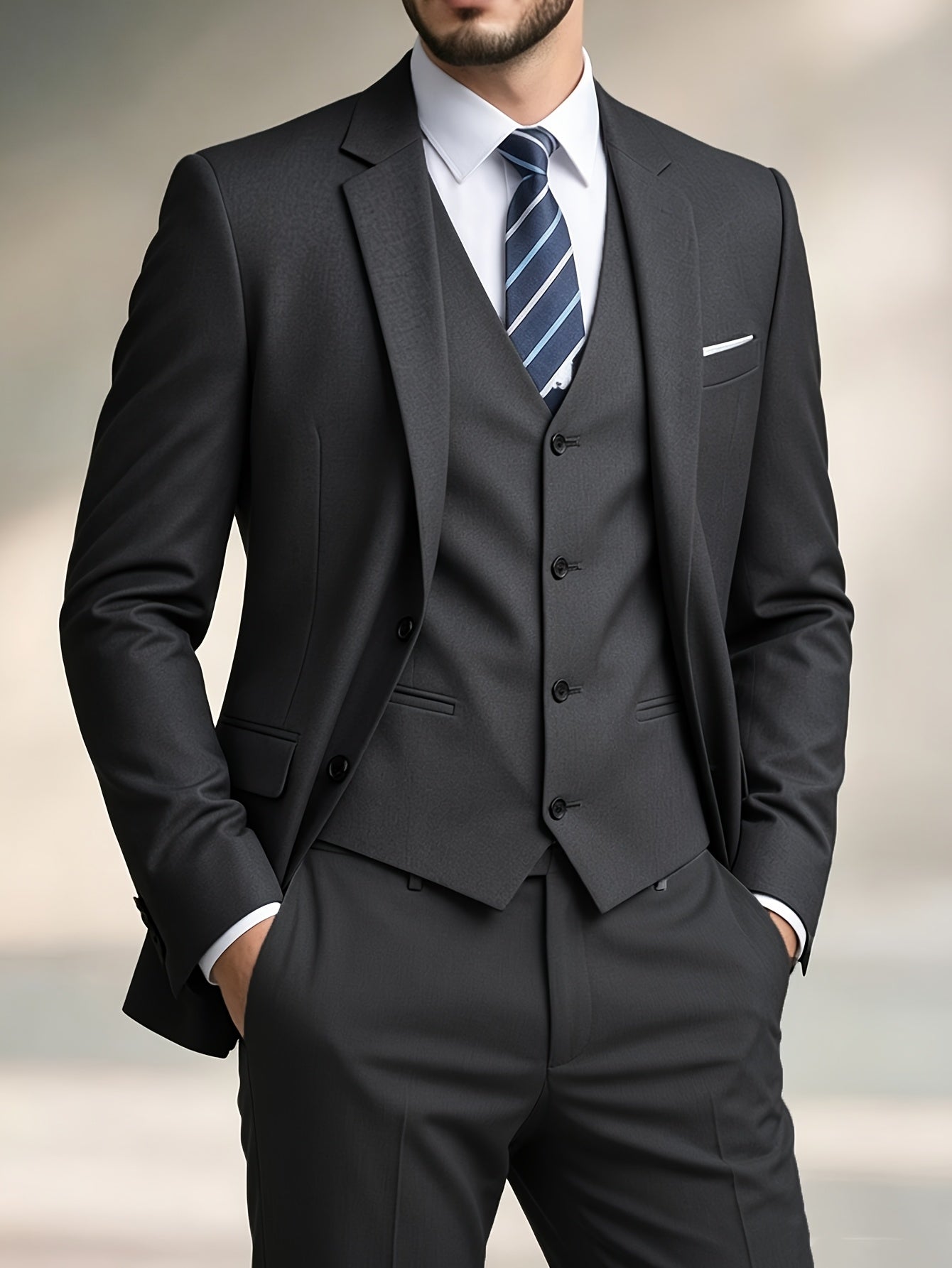 Men's Slim-Fit Two-Button Notch Lapel Suit Jacket
