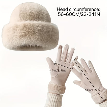 Women’s Autumn/Winter Thermal Gloves and Plush Fisherman Hat Set