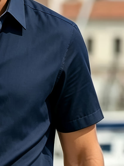Men's Casual Lapel Short Sleeve Shirt & Elastic Waist Trousers Set