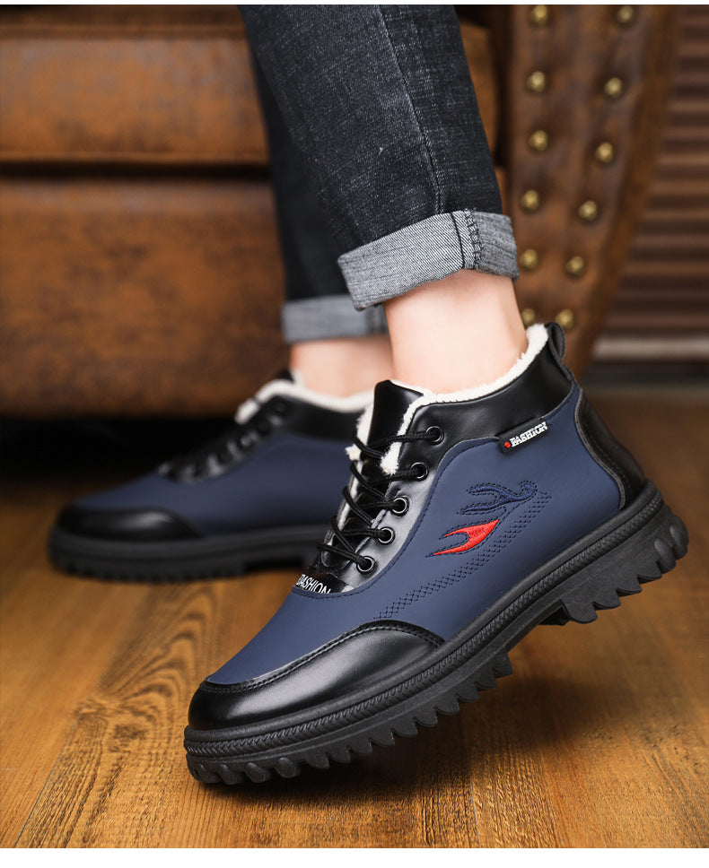 Men'S Winter Fashion Non-slip Snow Boots | High-Top, Thickened, Casual, Microfiber Upper, Rubber Sole, Lace Closure