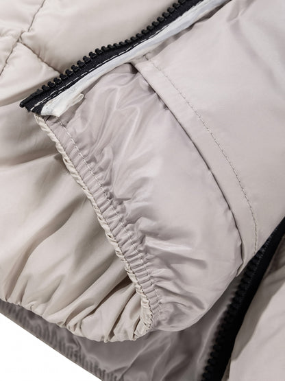 Women's Elegant Winter Warm Full-Zip Jacket with Full-Zip Front Closure, A-Line Silhouette & Stand Collar - Beige/White Coat with Full-Length Zipper, Machine Washable Outerwear for Casual & Formal Events - Cozy Winter Outer J