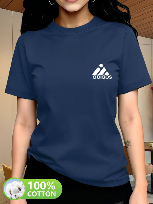 Women's Cotton Crew Neck T-Shirt with Geometric Print - ayq