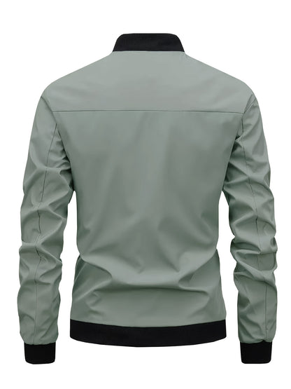 Men's Stylish Windproof Jacket - Solid Color, Stand Collar, Zip-Up with Pockets, Lightweight Polyester for All Seasons, Casual & Outdoor Wear, Allseason Jacket | Zipup Jacket | Polyester Jacket, Windbreaker Jacket