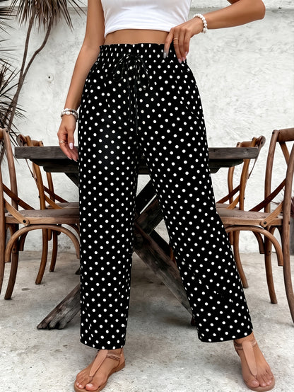 Women's Elegant Polka Dot Stretch Waist Tapered Pants