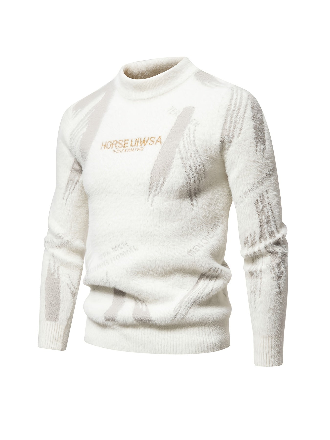 Men'S Casual Sweater | Crew Neck, Medium Stretch, Alphabet Jacquard Pattern, Perfect for Fall/Winter