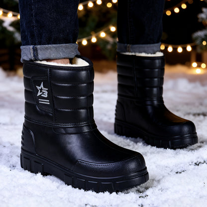 Winter Men'S Rain Boots | Fleece-Lined, Non-Slip, Mid-High Ankle Boots with Slip-On Design, Suitable for Casual Wear and Outdoor Activities