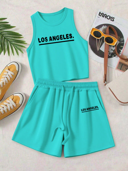 Casual Women's Two-Piece Vest and Shorts Set with Pattern