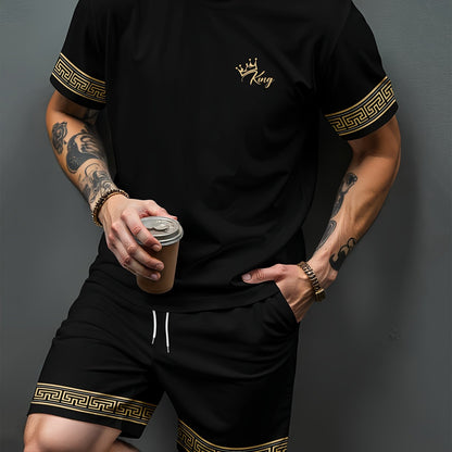 Men's Sports Round Neck Short Sleeve Shirt and Shorts Set, 3D Print Casual Summer Outfit