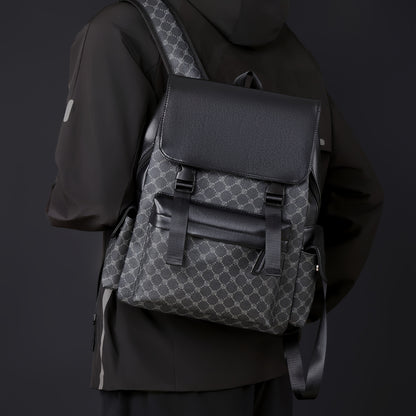 Men'S Stylish Black  Brown Gingham Print Backpack - Versatile Commuter Bag with Multiple Pockets, Adjustable Straps, and Golden-Tone Hardware for Work, Travel, and Study, Travel Backpack   Gingham Pattern   Synthetic Backpac