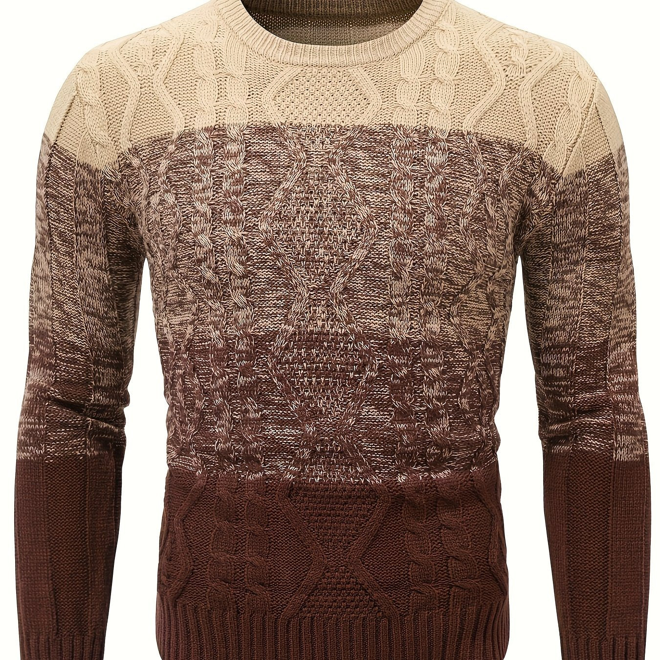 Men'S Casual Pullover Sweater for Spring And Autumn, Featuring a Color-Blocked Cable Knit Design, Made from 100% Acrylic Material.