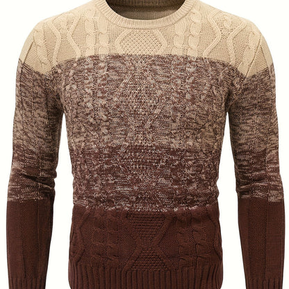Men'S Casual Pullover Sweater for Spring And Autumn, Featuring a Color-Blocked Cable Knit Design, Made from 100% Acrylic Material.