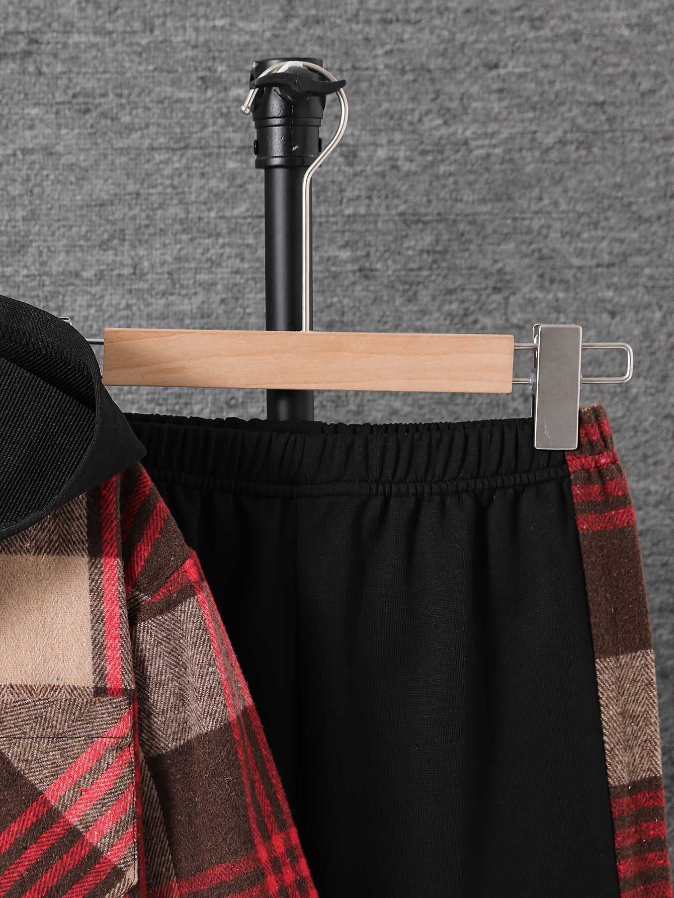 Boys' Fleece Plaid Hooded Long Pants Set, Perfect for Outdoor