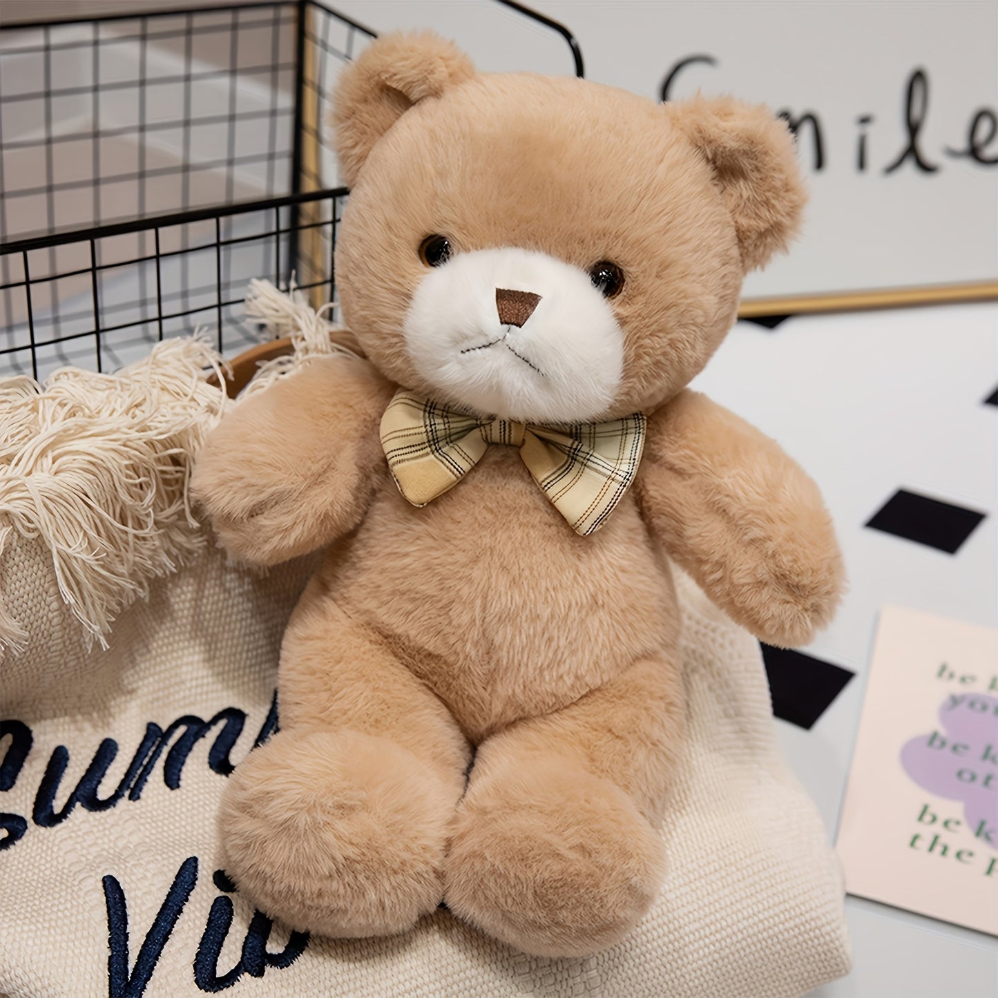 30cm/11.81in Teddy Bear Plush with Bow Tie Ribbon - // Kawaii, Huggable Cuddly Bear for Valentine's Gift, Birthday Present for &, Decor, Collectible Teddy Bear for &