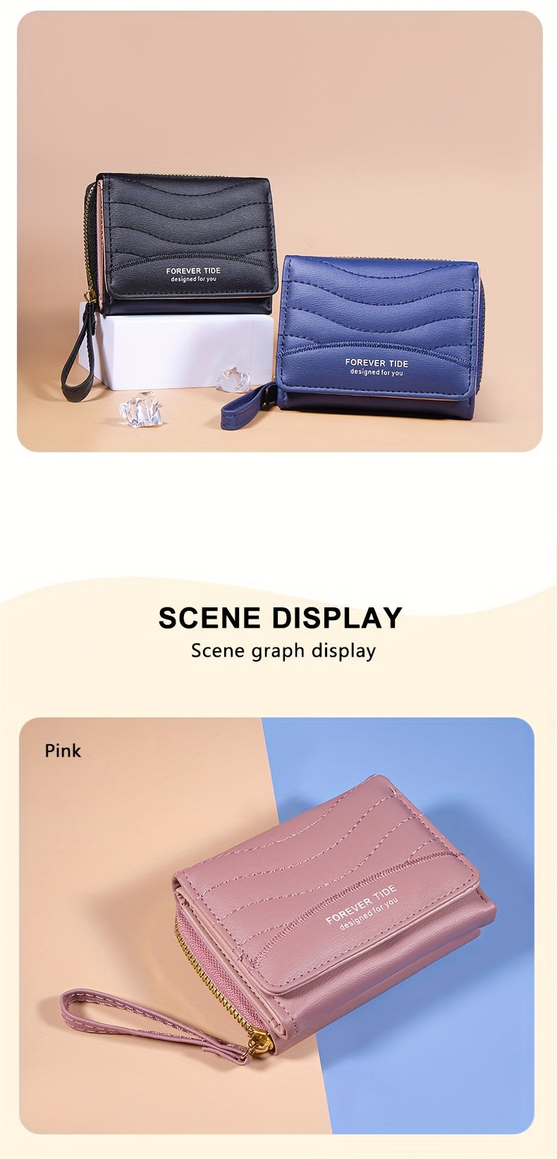 2024 New Women'S Short Wallet, Korean Style Zippered Coin Purse, Simple Design, Tri-Fold Multifunctional Faux Leather Card Holder.