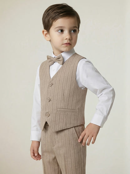 Boys' Striped Suit Vest Set with Bow Tie for Formal Occasions